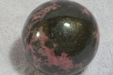 Rhodonite & pyrolusite sphere, about 2+<sup>1</sup>/<sub>2</sub> inches (63mm) diam